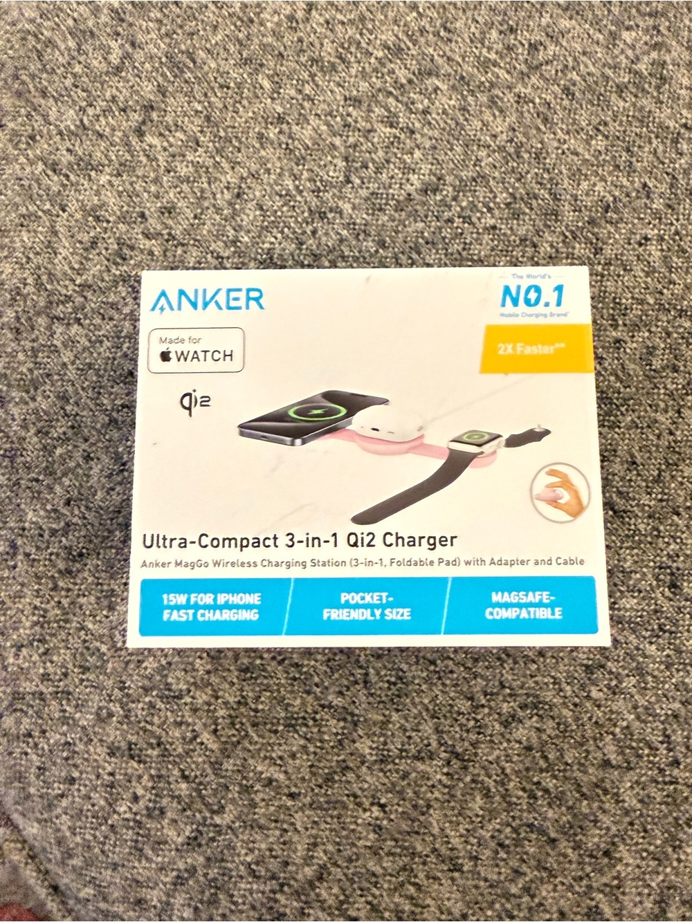 Anker Ultra-Compact 3-in-1 Qi2 Charger - White with Pink Accents